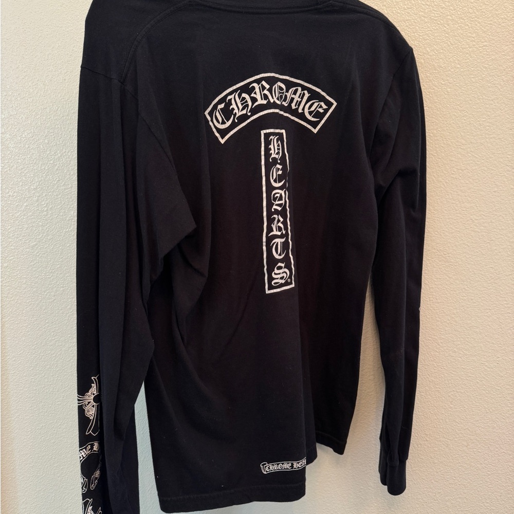 Chrome Hearts Black Long Sleeve Tee with White Cross Script